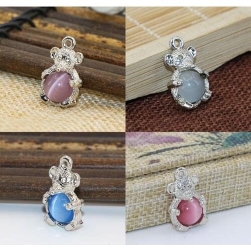 4 colors lovely mouse shape spacers accessories beads 14*23mm silver-color 5pcs inlay round cat eyes ball jewelry findingsB2568