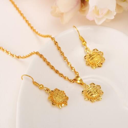 Bangrui Gold Color Ethiopian set Jewelry Pendant Chain Earrings Baby Africa Flower Jewellery Gift For Baby
