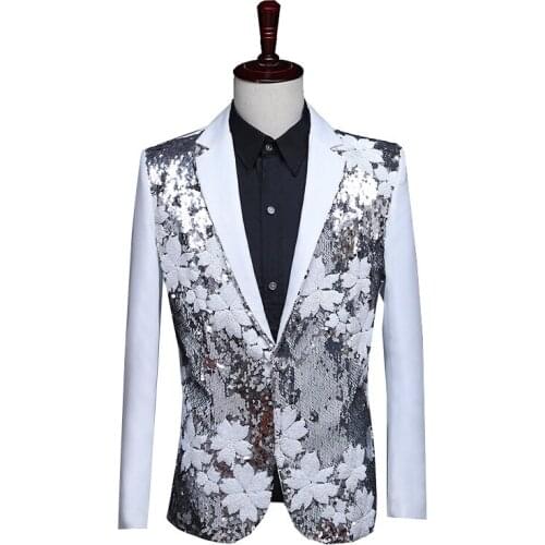 Flower Sequins Blazer Men Suits Designs Stage Costumes for Singers Jacket Mens Clothes Dance Star Style Dress Punk Masculino