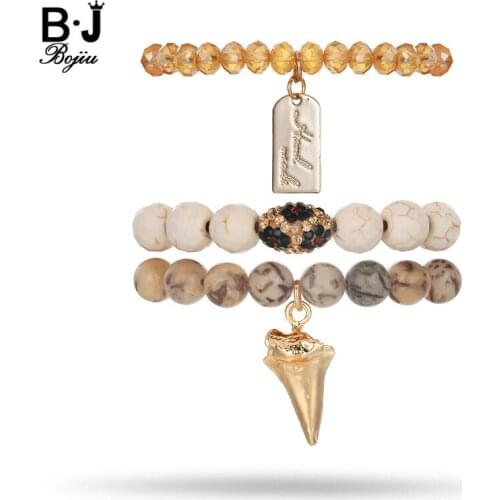 BOJIU Bohemian Charm Bracelet Set Brown Crystal Natural Stone Bracelet In Jewelry New Design Round Beaded Women Bracelet BCSET97