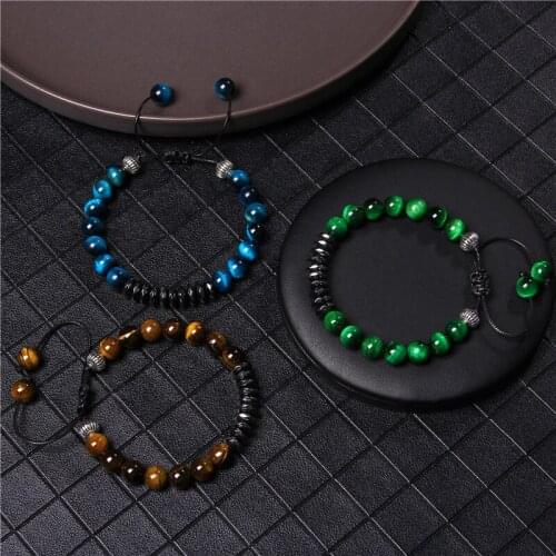 Tiger Eye Beads Bracelet In Various Colors Faceted Hematite Charm Adjustable Rope Length Braided Bracelets For Men Women Jewelry