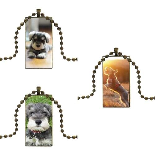 Bronze Color Glass Cabochon With Rectangle Shaped Pendant Choker Necklace For Girls Gift Schnauzer Puppy Dog