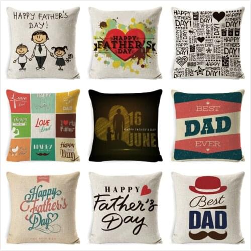 Happy Father Day Cushion Cover Letter Printed Cushion Case Cotton Linen Sofa Throw Waist Pillowcase Square Festival Pillow Case