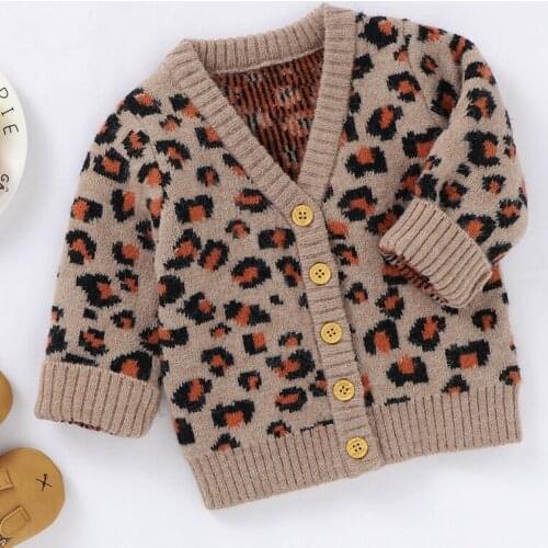 Autumn Winter Kids Cardigan Sweaters Newborn Baby Girls Knitting Cardigan Toddler Baby Girl Sweater Leopard Print V-neck