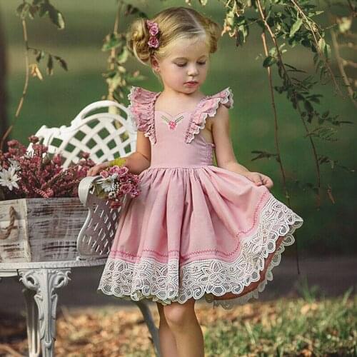 Kids Baby Girls Dress princess dresses Lace Floral Party Fashion Solid Sleeveless Sundress
