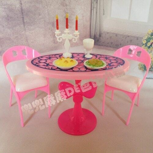 Hot Sale Doll House Miniature Furniture Dining Table Sets For Barbie doll Graceful Stylish Retro Girl Kid Child Toys