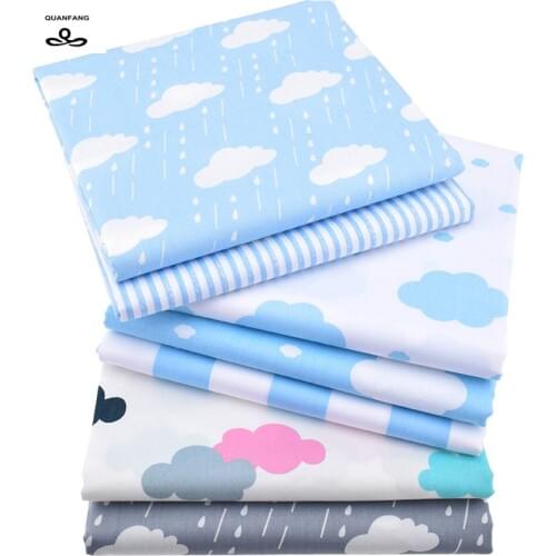 Twill Cotton Fabric Patchwork Clouds Tissue Cloth Of Handmade DIY Quilting Sewing Baby&Childrens Sheets Dress Material 7pcs/lot