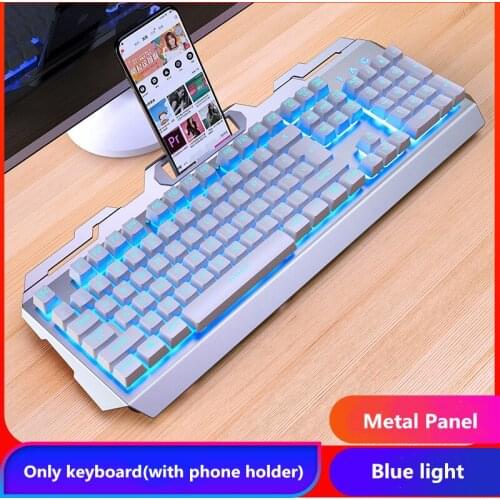 Metal Gamer Keyboard Gaming Full Size 104 Keys Mechanical Feeling RGB Wired for PC Laptop Computer Office Black Silvery