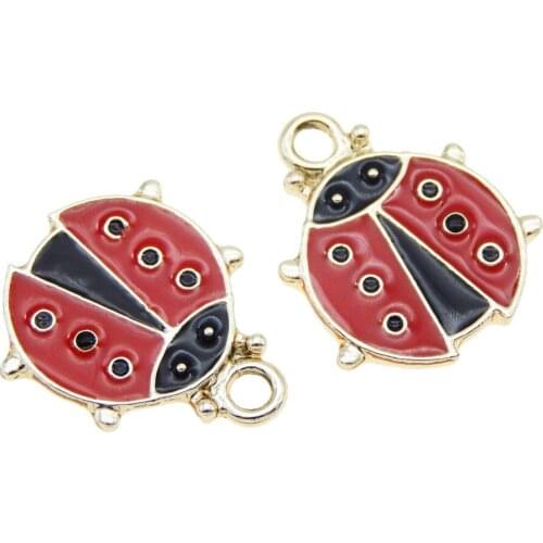 Julie Wang 10pcs Enamel Ladybug Bumble Bee Charms Cute Alloy Insect Pendant For Bracelet Earrings Jewelry DIY Making Accessory