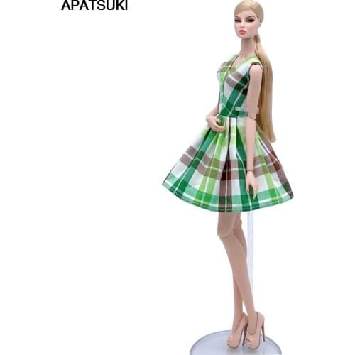 Green Plaided Classical Doll Clothes For Barbie Doll A-line Dress Outfits Short Dresses Gown 1/6 Dolls Accessories