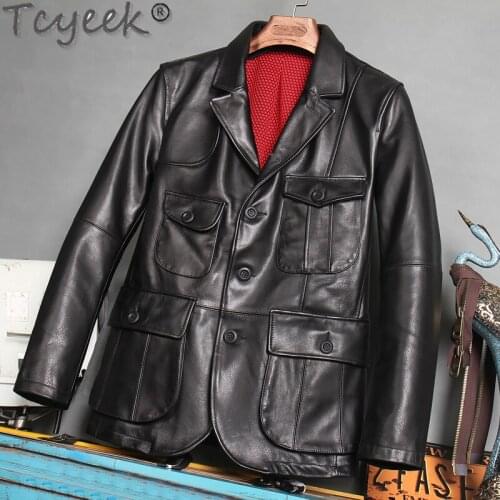 Real Natural Cow Leather Coat Men 200% Genuine Leather Jacket Man Clothes Streetwear Casual Business Mens Jackets 66