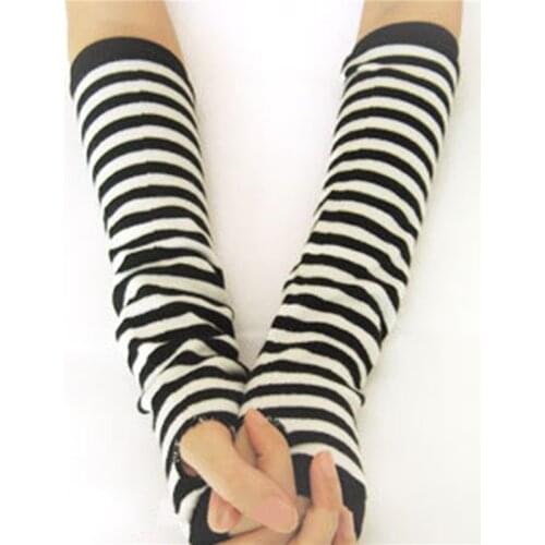 Fashion Women Lady Striped Elbow Gloves Warmer Knitted Long Fingerless Gloves Elbow Mittens Christmas Accessories Gift