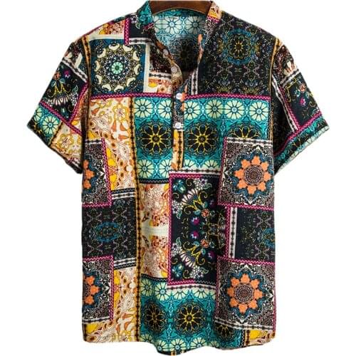 Men Short Sleeve Flowers Shirt Summer Stand Collar Shirts Beach Top 2020 Hot Sale Men Shirts Casual Hawaiian Shirt Male Pullover