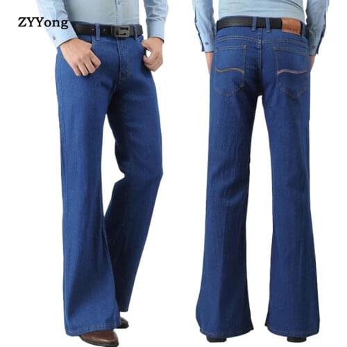 ZYYong Loose Guide Mens Jeans Large Trumpet Slim Brand Jeans Designer Fashion Classic Mens Stretch Jeans Blue Black Trousers