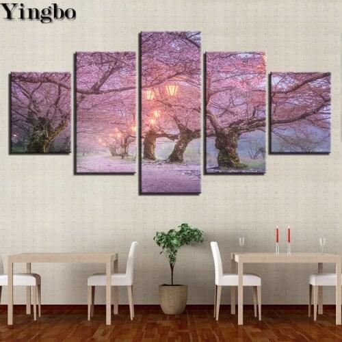 5 pcs set 5d DIY Diamond Painting Cherry tree landscape Cross Stitch Kits Full Diamond Embroidery Square/round Diamond Mosaic