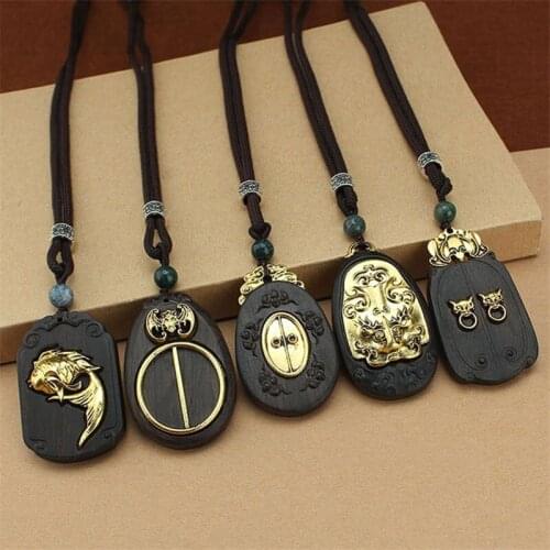 National Style Ebony Five Blessing Pendant Long Necklaces Personality Creative Sweater Chain Retro Style Pendant