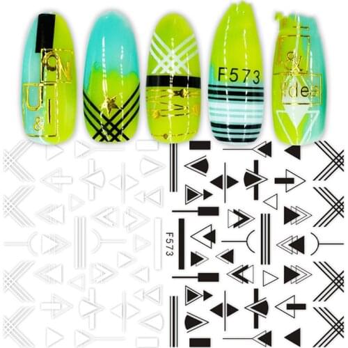 3D Nail Art Stickers Black White Geometric Patterns Irregular Line Triangle Shape Adhesive Decals Designs Nail Art Decorations