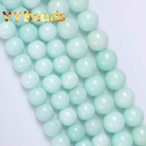 Natural Blue Amazonite Chalcedony Jades Beads Round Loose Charm Beads For Jewelry Making DIY Bracelets Women Necklaces 4-12mm