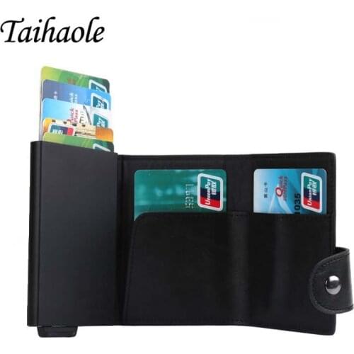 2020 New Men And Women Credit Card Holder RFID Aluminium Business Card Holder Crazy Horse PU Leather Travel Card Wallet