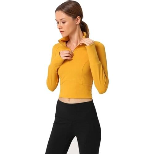 Gym Fitness Clothing Womens Cropped Top Tight Polyester Sport Running Long Sleeve T-Shirt Yoga Printed Girl T-Shirt With Zipper