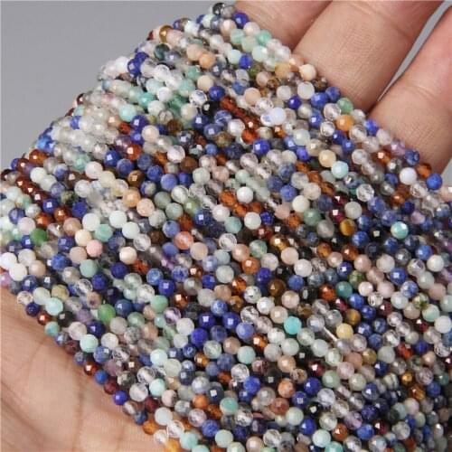 Wholesale 15'' Small Faceted Natural Mixed Agates Gem Round Stone Beads For Bracelet Necklace Jewelry Making Accessories 3/4MM