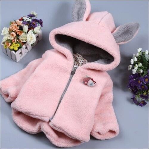 Autumn and Winter Clothes New Kids Girls Little Girl Wool Sweater Jacket Coat Child Thickening 0-5 Ages Gray and Pink Color