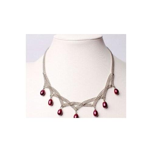 7-8mm Natural Burgundy Freshwater Pearl Gilded Necklace Jewelry