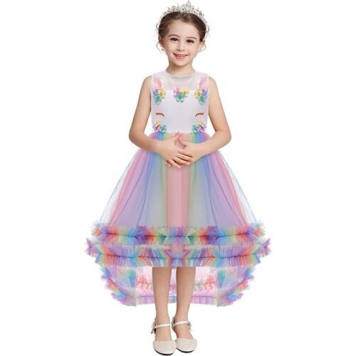 Girls Party Dress Kids Unicorn Cosplay Costume Child Carnival Halloween Birthday Wedding Fancy Princess Rainbow Dresses Vestidos