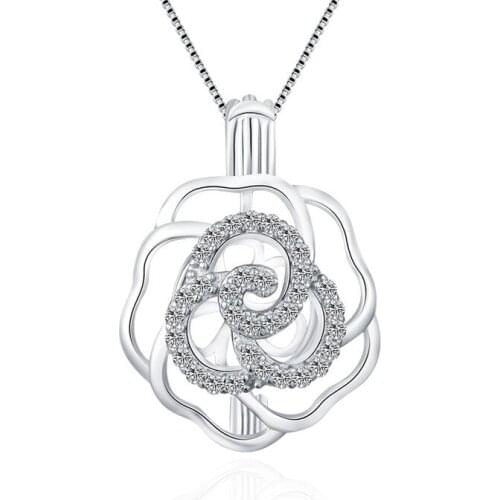 CLUCI Real 925 Sterling Silver Zirconia Rose Pendant Women Pendant for Gift Jewelry 925 Silver Pearl Locket Pendant SC210SB