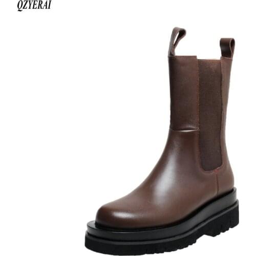 QZYERAI New style Fashion boots Genuine leather Female boots Womens boots Side zipper cowhide Womens shoes