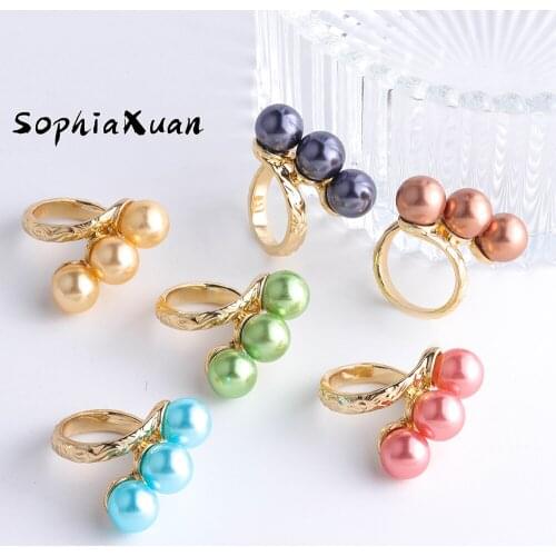 SophiaXuan New Design Fashion Jewelry Colorful Pearl Rings Gold Plate Rings Couple Hawaiian Rings Wholesale for Women 2021 Trend