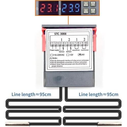 STC-3008 Dual Digital Temperature Controller Two Relay Output Thermostat Thermoregulator 10A Heating Cooling 12V 24V 220V