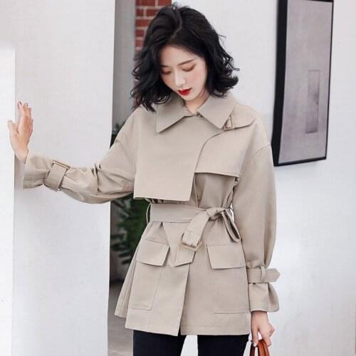 Trench Coat Women Spring Autumn 2020 Chic Solid Color Casual Outerwear Long Sleeve Sashes Windbreaker Fashion Clothing f2955