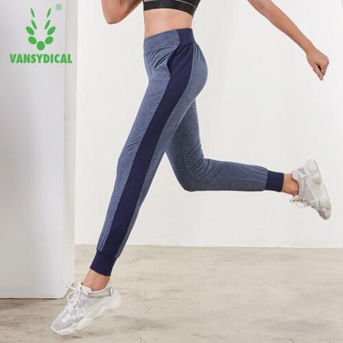 Vansydical Sports Running Pants Womens Spliced Gym Yoga Sweatpants Autumn Winter Outdoor Workout Jogging Long Trousers