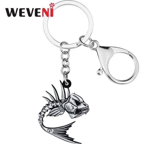 WEVENI Halloween Acrylic Horror Fish Skull Skeleton Keychains Fashion Key Chain Ring Charms Gifts Jewelry For Women Girls Teens