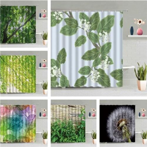 Green Plant Leaves Shower Curtain Flower Dandelion Bathroom Accessories Set Waterproof Wall Hanging Curtains Screen Home Decor