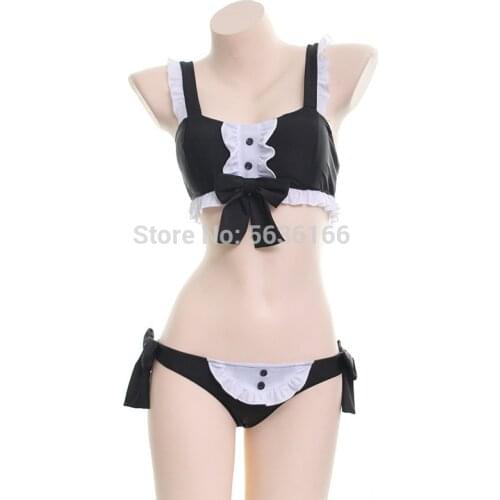 Womens Cute Anime Maid Costume Lingerie Lolita Japanese Schoolgirl Uniform Maid Outfit Cosplay Bra Panty