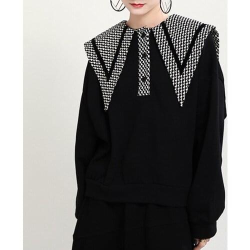 Johnature Casusal Big Turn-down Collar Women Loose Sweatshirts 2021 Autumn Winter New Pullover Print All Match Female Hoodies