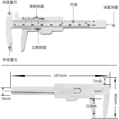 2pcs 0-80mm Double Rule Scale Plastic Vernier Caliper Measuring Student Mini Tool Ruler