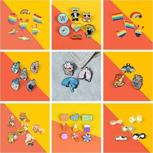 3-9Pcs/Set Cartoon Rainbow Heart Enamel Pin Badge Fashion Multicolor Brooches Bag Lapel Pin Jewelry For Women Kid Gift Wholesale