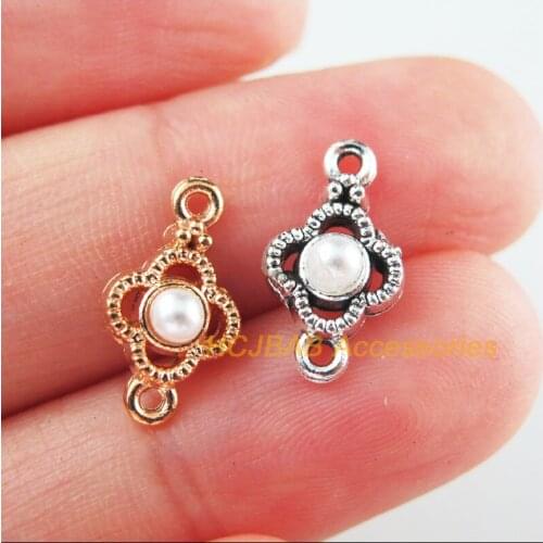 35Pcs Gold Tibetan Silver Tone Flower White Acrylic Beads Charms Connectors 8x14.5mm