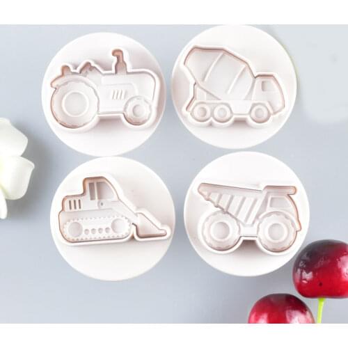 4pcs/set 3D Car Plane Train Vehicle Cookie Cutter Biscuit Mold Baking Hand Stamp Press Plunger Sugarcraft Cookie Fondant Cutters