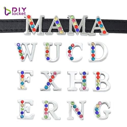 8MM 1300PCS DIY Mix Half Rhinestone Slide Letters Zinc Alloy Alphabet A-Z DIY Charms Fit Wristband /Pet Collar LSSL027*1300