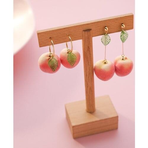 Velvet Fuzzy Peach 3D Earrings Pink Fruit Jewelry Dangles Drops Realistic Fruit Peachy for Women, Gift Huggie Hoop Earring JAF3F