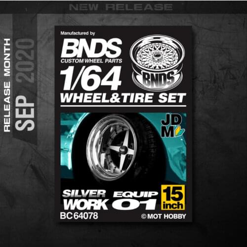 BNDS New 1/64 Meal Wheels Rubber Tires WORK EQUIP 01 Design Rims for Modified Parts JDM Style for Model Car Vehicle 4pcs Set