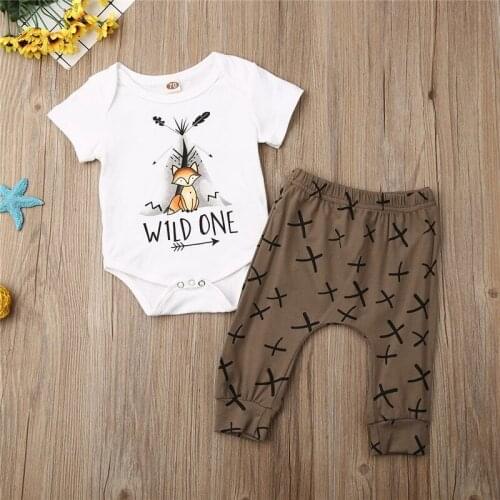 Newborn Baby Boys Girls Clothes Geometry Pants animal print short sleeve round neck Bodysuit 2pc cotton Toddler kids Outfits