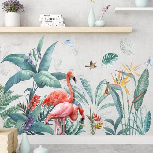 Large Flamingo Grass Wall Stickers Living room Bedroom Self-adhesive DIY Baseboard Wall Decals Home Decor stickers on the wall