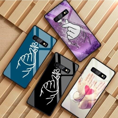 Love On The Finger Heart Tempered Glass Phone Case For Samsung Galaxy S8 S9 S10 S20 PLUS J8 J6 J4 2018 NOTE 8 9 10 Cover