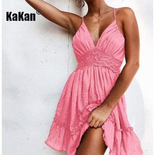 KaKan Europe and America Deep V-neck Sleeveless Backless Lace Panel Dress 2020 Summer Womens Dress