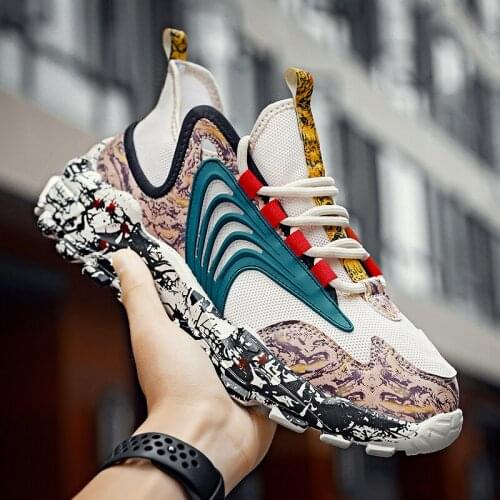 2021 Trendy Graffiti Men Casual Shoes Knitted Mens Fashion Sneakers Low-Cut Man Platform Sneakers Streetwear zapatillas hombre